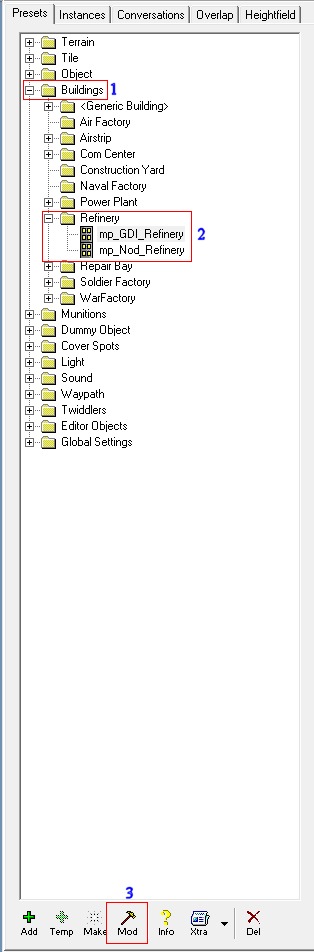 Selecting the Refinery and clicking Mod