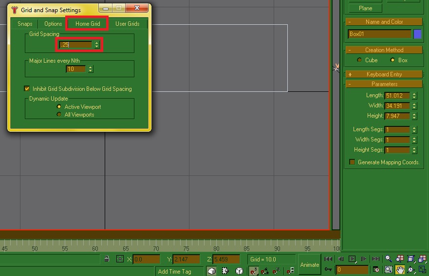 Home Grid tab with grid spacing settings