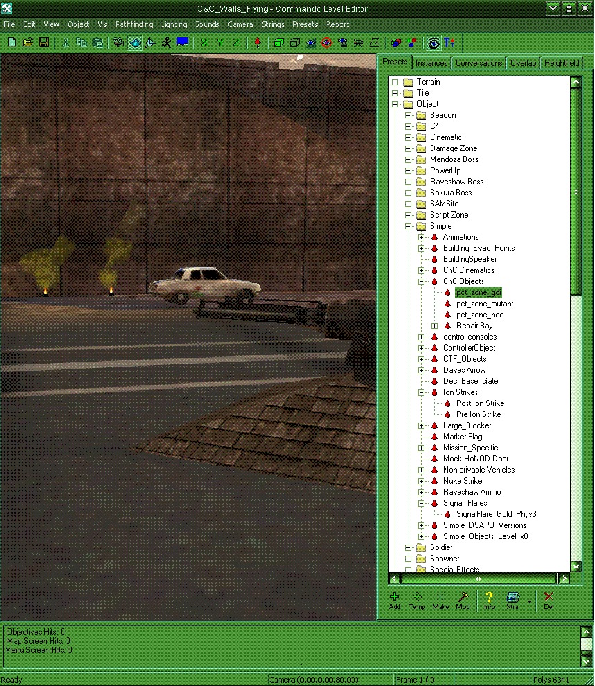 Example ladders, signal fires, and turrets placed on the map