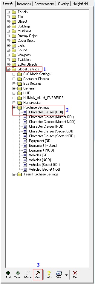 Expanding Purchase Settings and clicking Mod